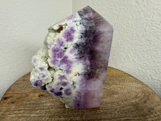 Purple Fluorite Half-Raw Tower w/ Chalcedony (340g)