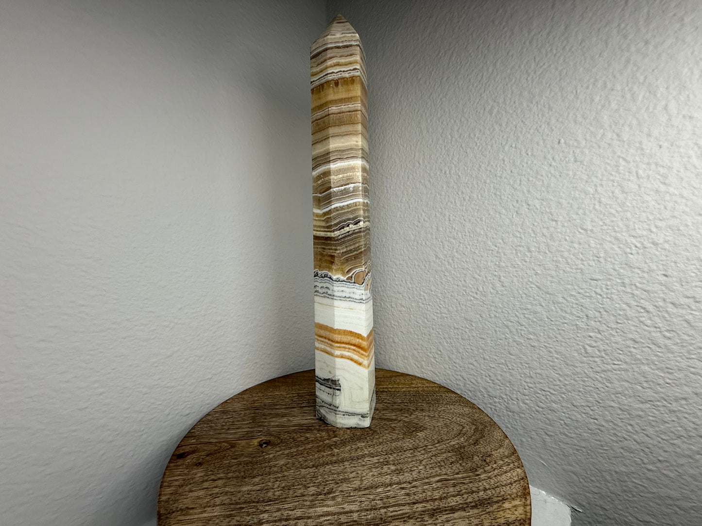 Large Honey/White Calcite Tower (770g) (11in) (Imperfect Tip)