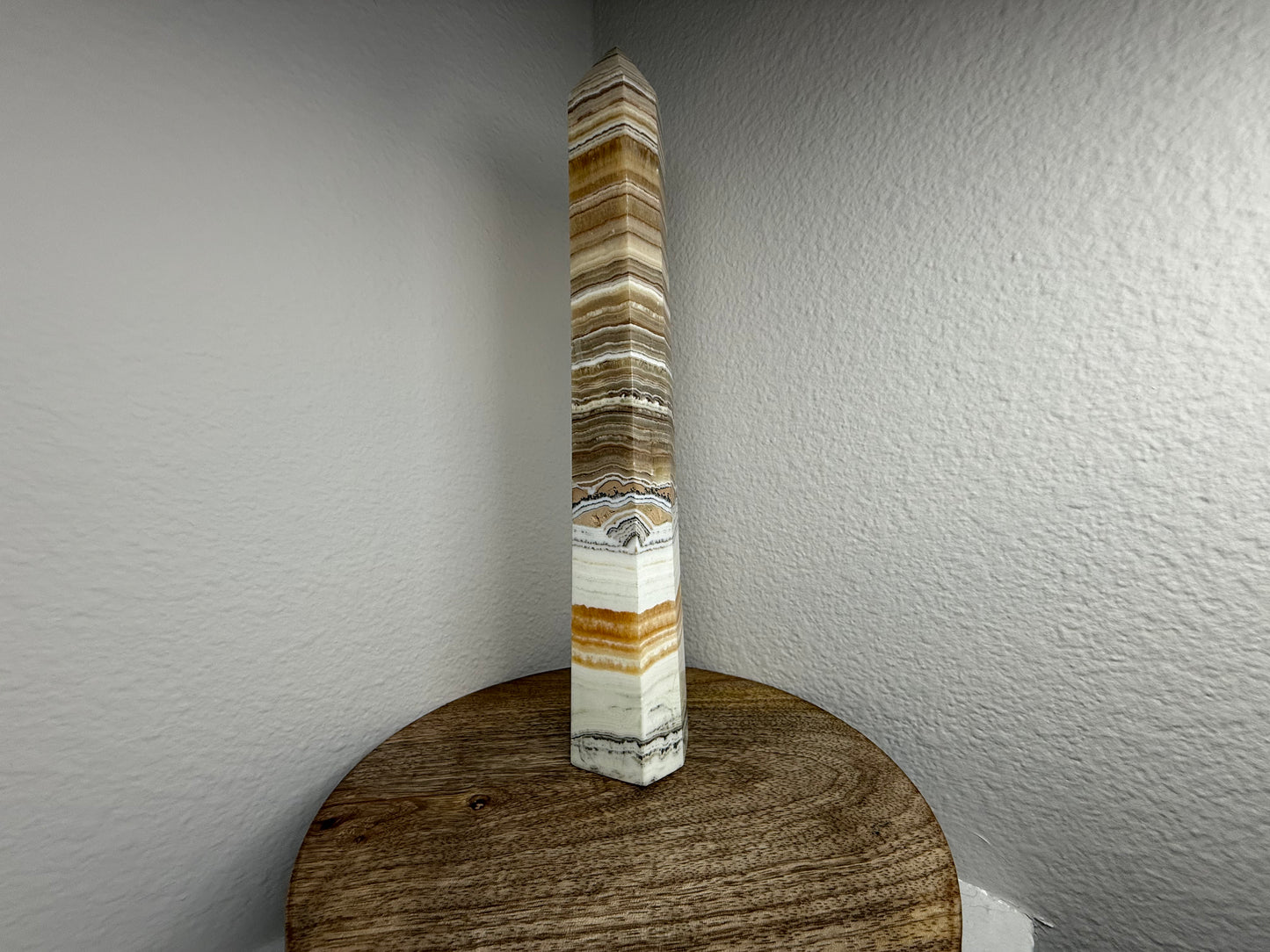 Large Honey/White Calcite Tower (770g) (11in) (Imperfect Tip)