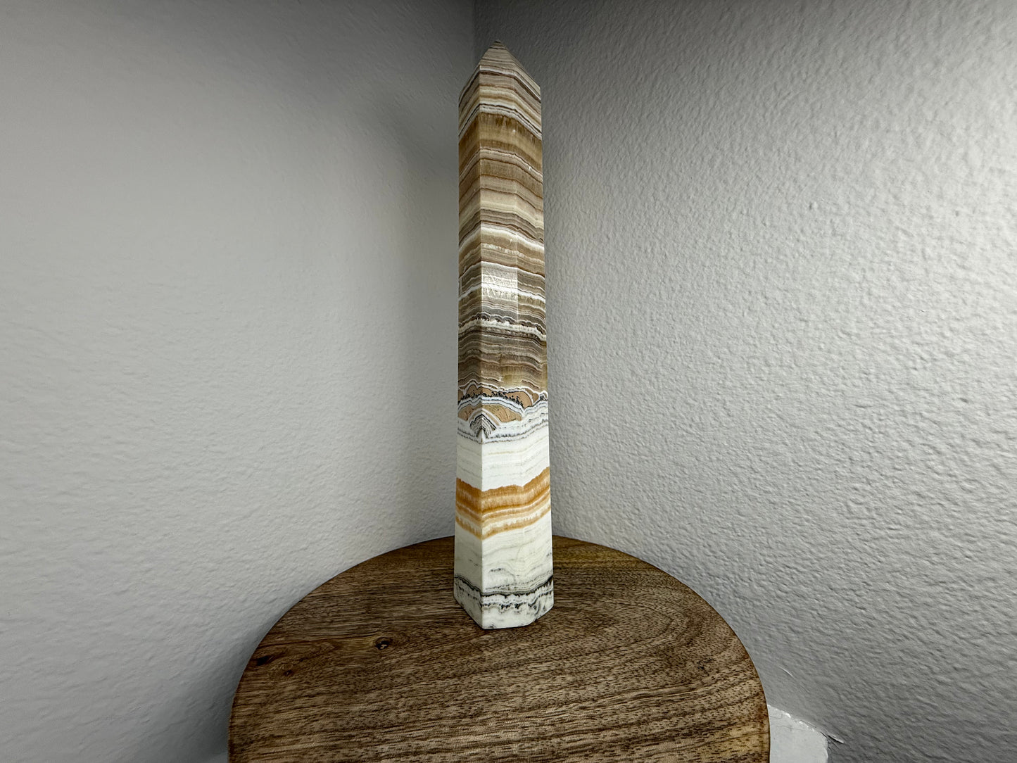 Large Honey/White Calcite Tower (770g) (11in) (Imperfect Tip)