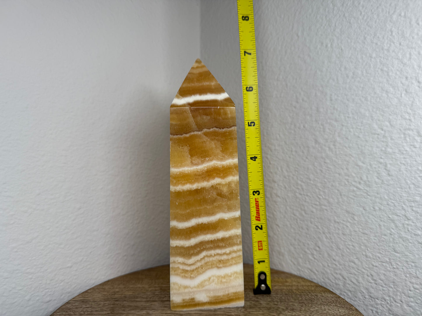 Large Honey/White Calcite Tower (860g)(7in)(Slight Imperfect Tip)
