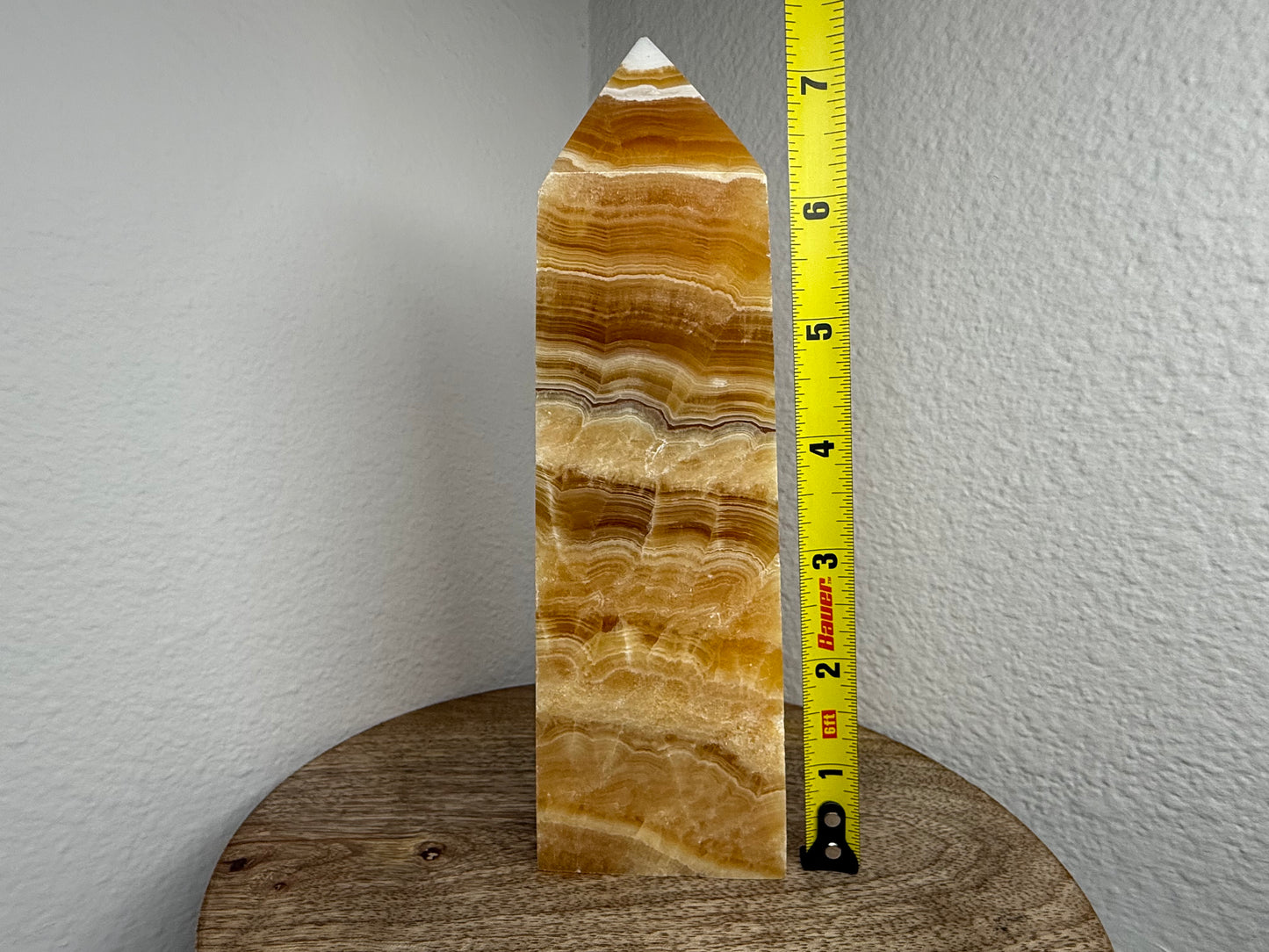 Large Honey/White Calcite Tower (990g)(7in)(Slight-Imperfect Tip)