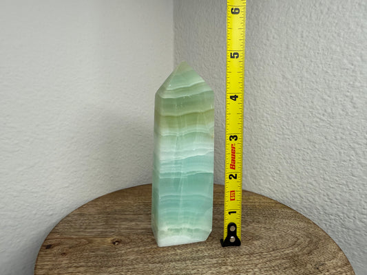 Banded Green Calcite Tower (290g) (Imperfect Corner/Tip)