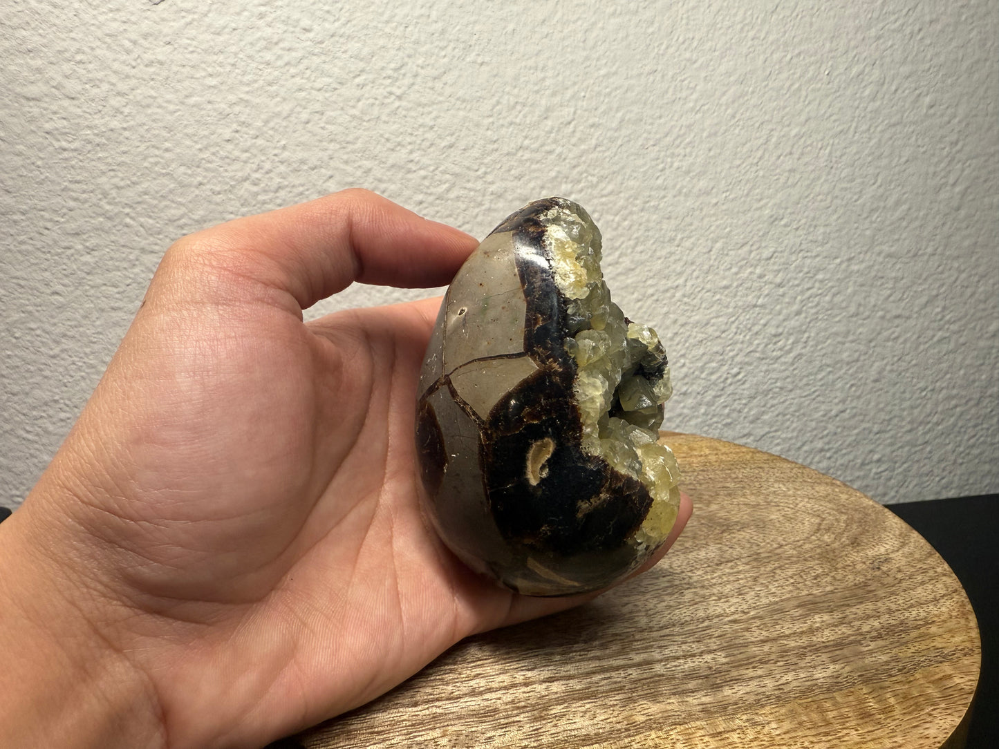 Septarian "Dragon Egg" Nodule with Green Calcite Inclusion (380g)