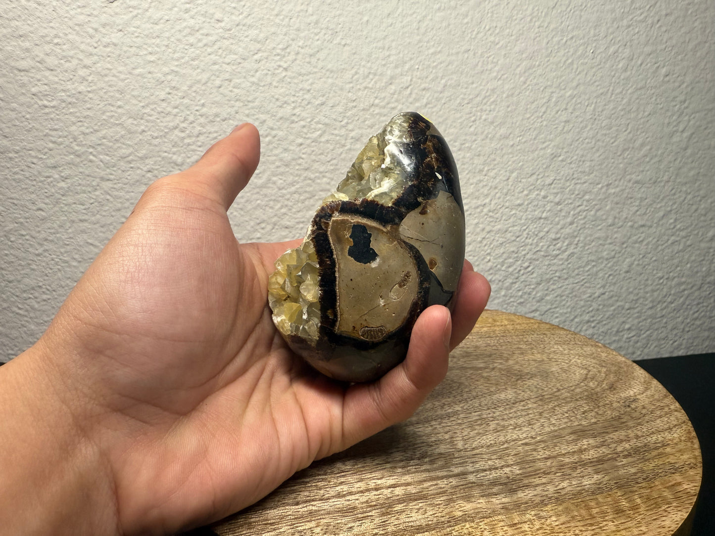 Septarian "Dragon Egg" Nodule with Green Calcite Inclusion (380g)