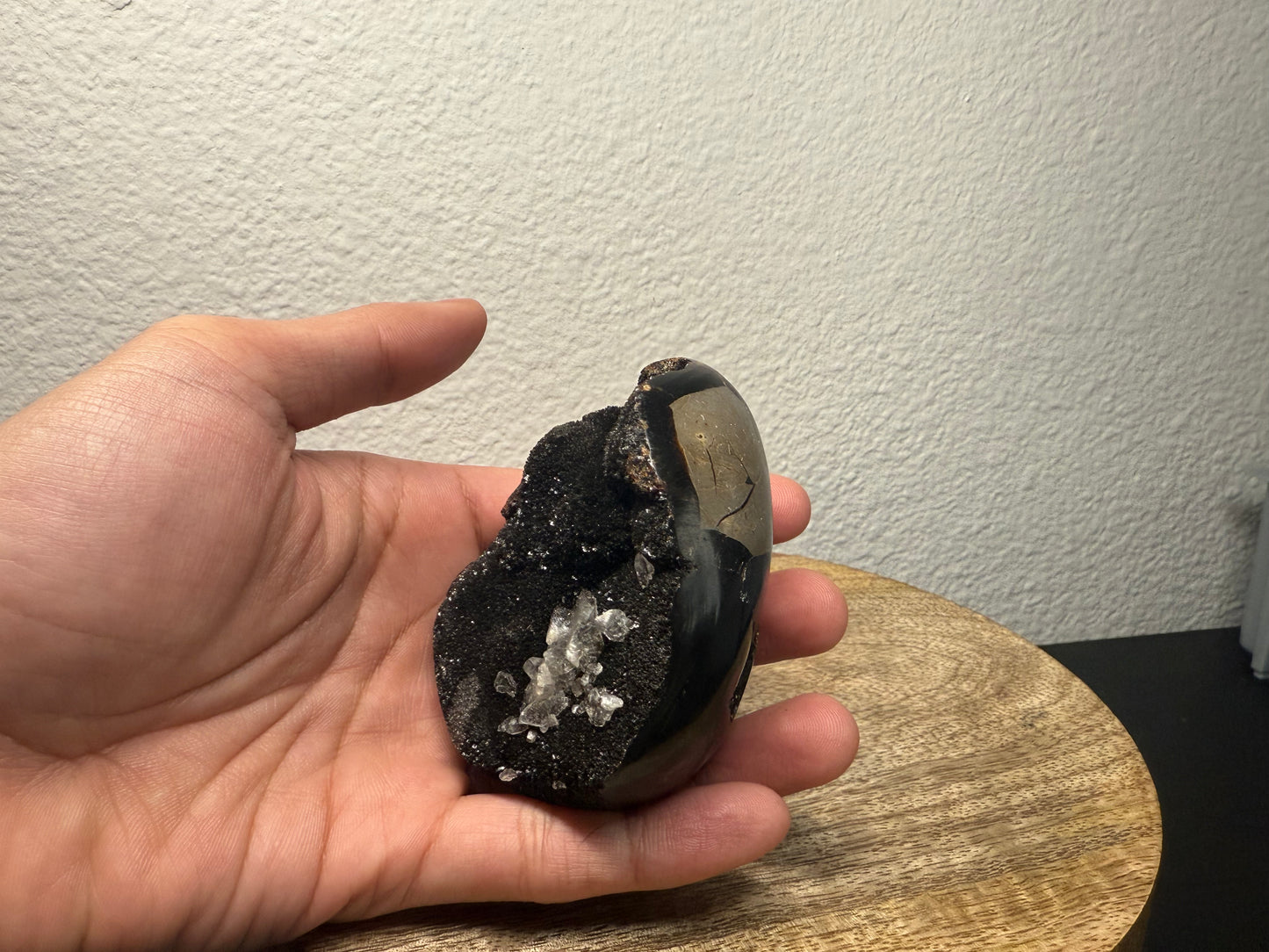 Septarian "Dragon Egg" Nodule with Clear Calcite Inclusion! (260g)