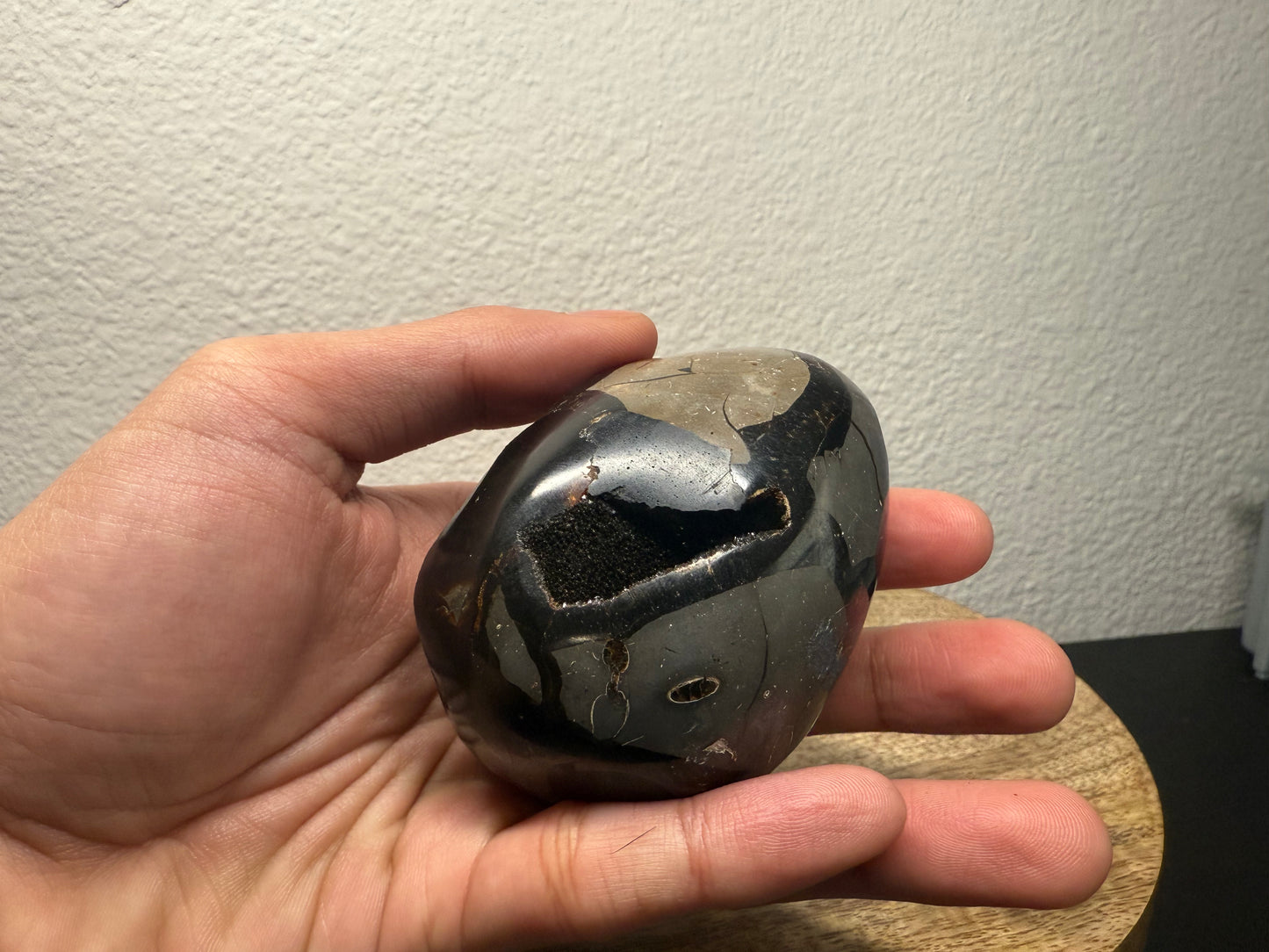Septarian "Dragon Egg" Nodule with Clear Calcite Inclusion! (260g)